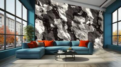 Black and white modern camo graphic seamless pattern. Tonal minimal texture surface design. Abstract masculine fashion. Distort hand drawn camouflage repeat tile.  Mono surface swatch non print
 Wall mural