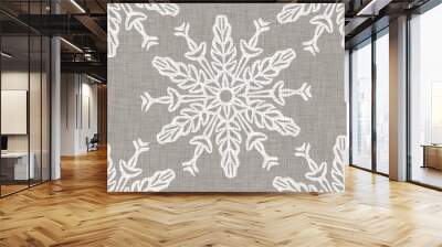 Seamless christmas snowflake woven linen pattern. Two tone seasonal grey farmhouse frost background. Holiday textile for french Xmas snow repeat Wall mural