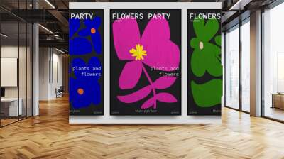 Collection of abstract posters with flowers with paper texture on isolated background Wall mural