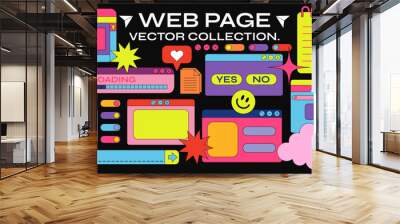 Retro cartoon set of web pages. geometric frames in 90s memphis style in vibrant colors. notes, web pages, cursor, stickers, vector promo banner for design and print Wall mural