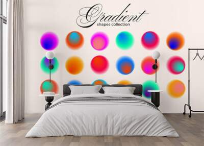 Set of round gradients. Vector set of liquid circles,abstract bright sphere. Positive aura energy with blurry circles. Vector collection of shapes in y2k style Wall mural