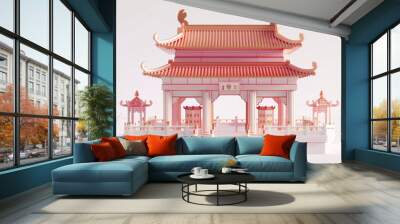 3D rendering of Chinese style ancient architectural scene, Chinese style architectural scene concept illustration Wall mural