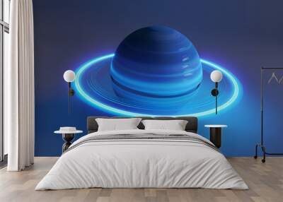 Abstract blue space futuristic planet round sphere background with stars Wall mural