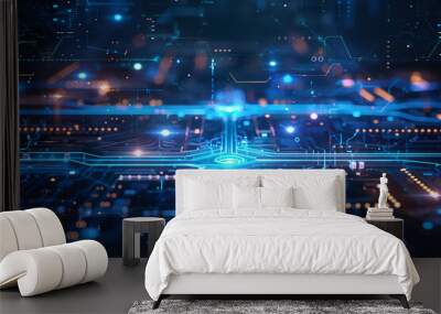 Blue science fiction space scene illustration, technology background material concept Wall mural