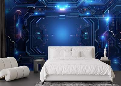 Blue science fiction space scene illustration, technology background material concept Wall mural