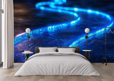 Blue space lines background 3D rendering, abstract blue wave decorative background Wall mural