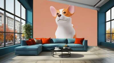 Cute puppy 3D illustration, cute 3D cartoon pet dog Wall mural