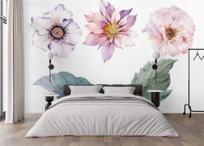 Flowers watercolor illustration.Manual composition.Big Set watercolor elements. Wall mural