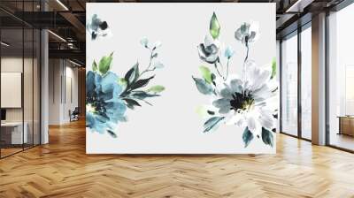 Flowers watercolor illustration.Manual composition.Big Set watercolor elements. Wall mural