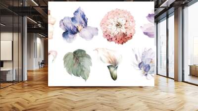 Flowers watercolor illustration.Manual composition.Big Set watercolor elements. Wall mural