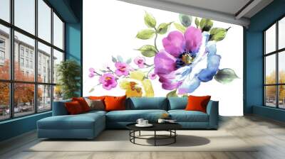 Flowers watercolor illustration.Manual composition.Big Set watercolor elements. Wall mural