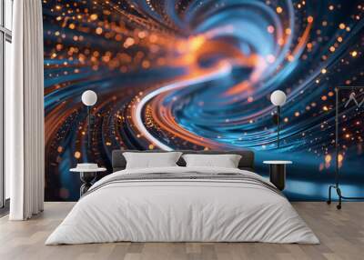 Futuristic technology lines vortex background, abstract twisted particle lines space Wall mural