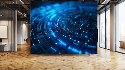 High speed glowing lines background emitted by technology circular turntable, digital abstract creative concept illustration Wall mural