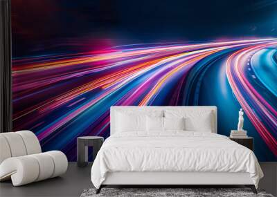 high speed light trail effect, futuristic dynamic motion technology, neon glowing lines Wall mural