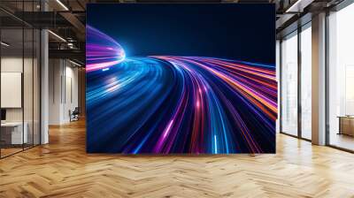 High speed light trail effect, futuristic dynamic motion technology, neon glowing lines Wall mural