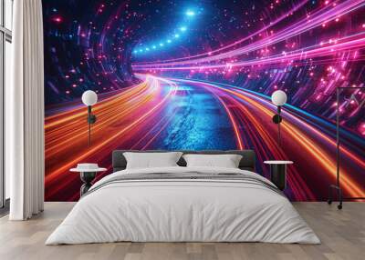 High speed technology concept background, light abstract background, image of speed movement on the road Wall mural