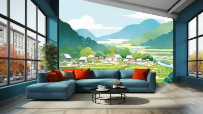 Illustration of rural solar terms, illustration of rural agriculture and farmland overlooking Wall mural