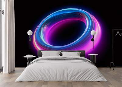 Neon light circle frame on dark background, tech glow background Wall mural