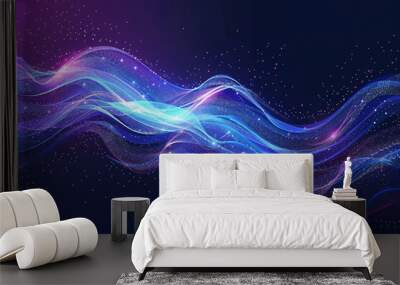 Technology data background glowing particles abstract futuristic and technology digital wave particles glowing background, 3D rendering Wall mural