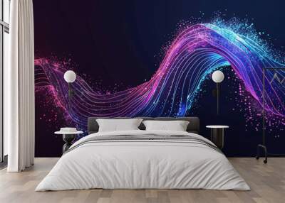 Technology data background glowing particles abstract futuristic and technology digital wave particles glowing background, 3D rendering Wall mural