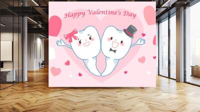 teeth with happy valentine day Wall mural