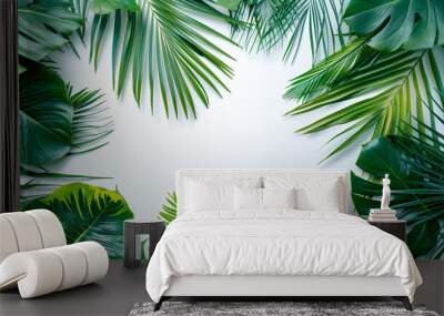 Tropical plant frame top view background for travel guide illustration design Wall mural