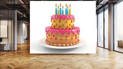 3d two tier birthday cake in cartoon style isolated on white background Wall mural