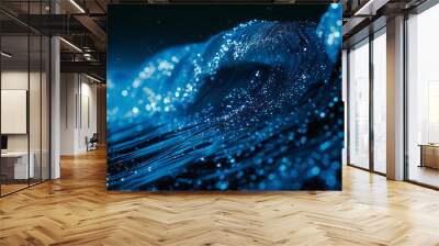 Blue sea wave with flickering particles.3D Wall mural