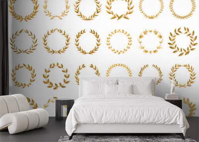  a set of  vintage gold  laurel leaf wreaths on white background Wall mural