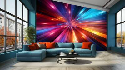 an abstract colorful star burst light beam	
 Wall mural