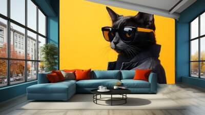 Black Cat in Glasses and Yellow Sweater Wall mural