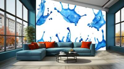 Bright blue liquid splashes in fun shapes on a white background.

 Wall mural