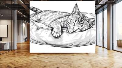 illustration of a shorthair sleeping in a Fluffy Bed Wall mural