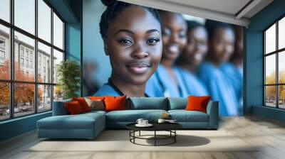 portrait of smiling black female nurses in hospital Wall mural