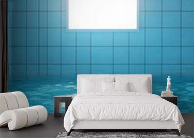 White rectangle in a blue underwater pool with light reflections. Wall mural