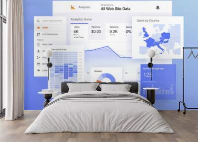 Google analytics infographic chart. Traffic statistic on website. Marketing software. Ads analisis. Seo optimization. Vector illustration. Wall mural