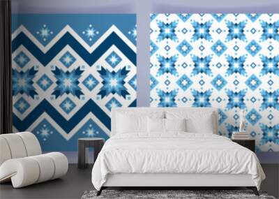 A set of abstract geometric backgrounds in scandinavian style. Norwegian pattern, ornament, stylized snowflake. Poster, print, decorative element, decoration Wall mural