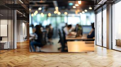 Dynamic Open-Plan Office with Blurred Background, Focused Employees, and Ambient Lighting Wall mural