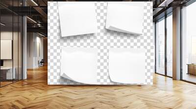 Set of white sheets of note paper isolated on transparent background. Four sticky notes. Vector illustration. Wall mural