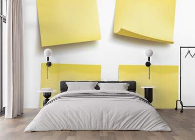 Set of yellow sheets of note papers. Four sticky notes. Vector Wall mural