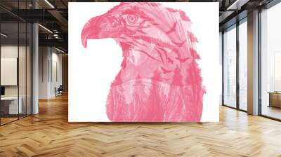 t-shirt print design, illustration of eagle t-shirt design. abstract graphic design for apparel clothing . white black grey red blue yellow neon green pink color design. transparent background PNG. Wall mural