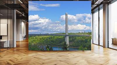 Bucksport, Maine, USA: White clouds in a bright blue sky over the Penobscot Narrows Bridge. The bridge is a 2,120 ft. long cable-stayed bridge over the Penobscot River. Wall mural