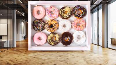 Overhead View of a Dozen Fresh Baked Doughnuts Wall mural