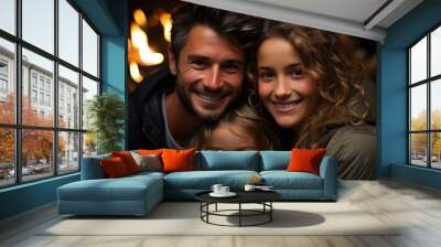 Beautiful smiling faces of people. A Happy Young Family of Three People, generative IA Wall mural