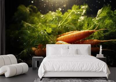 Fresh organic carrot, a healthy ingredient for vegetarian meals, generative IA Wall mural