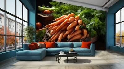 Fresh organic carrot, a healthy ingredient for vegetarian meals, generative IA Wall mural