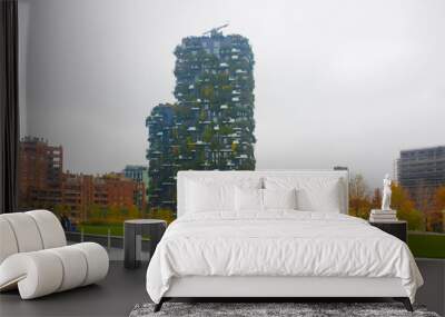 Bosco Verticale - two prestigious buildings, which grow more than 1,000 specimens of plants, integrate seamlessly into the green around them in Milan, Italy Wall mural