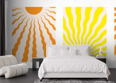 Groovy retro abstract sun backgrounds. Organic doodle shapes in trendy naive hippie 60s 70s style. Contemporary poster print banner template. Square wavy vector illustration in yellow colors. Wall mural