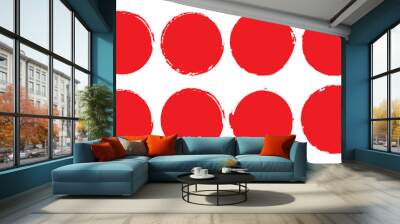 Red circles. Red circle in grunge style on white background. Japanese flag symbol of rising sun. Wall mural