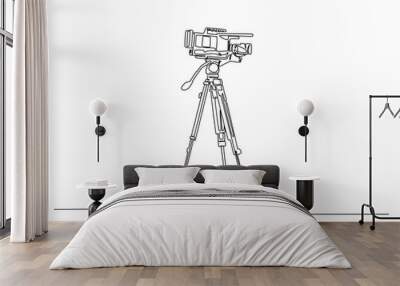 Continuous one line drawing of video camcorder on tripod. Camera recorder single line art vector illustration. Editable vector. Wall mural